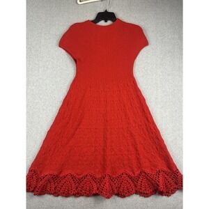 Anthropologie Dress Womens XS Red Knit Fit Flare Crochet Hem Sweater Knee Length